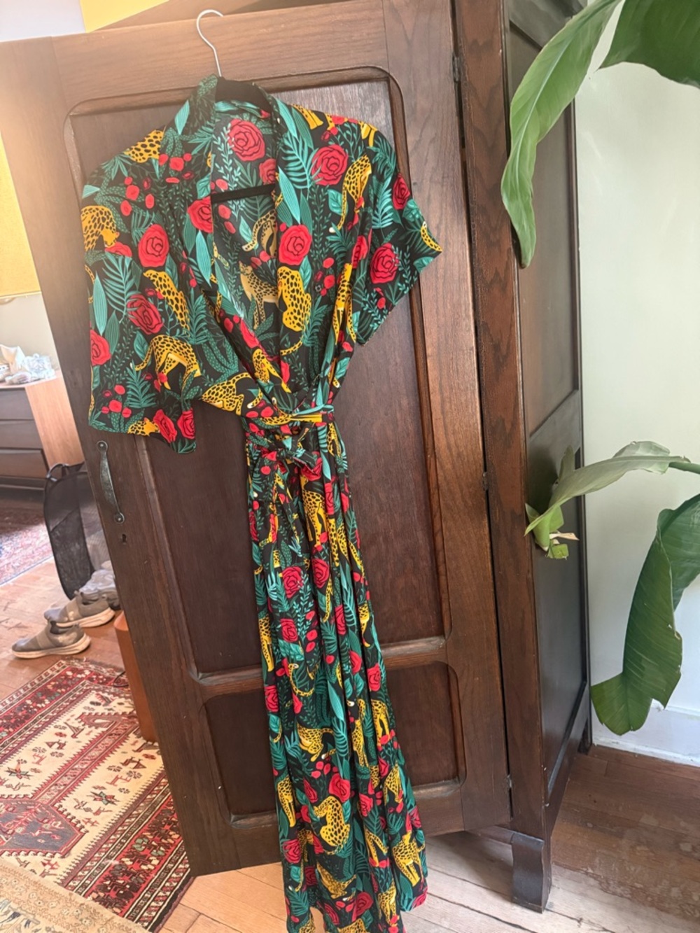 Wide Leg Jumpsuit in Black with Red & Green Print - Picture 5 of 5